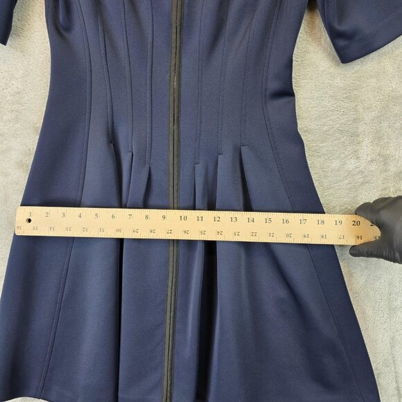 Betsey Johnson Dress Womens 6 Navy Blue Fit Flare Zip Front Short Sleeve Midi - Picture 7 of 10